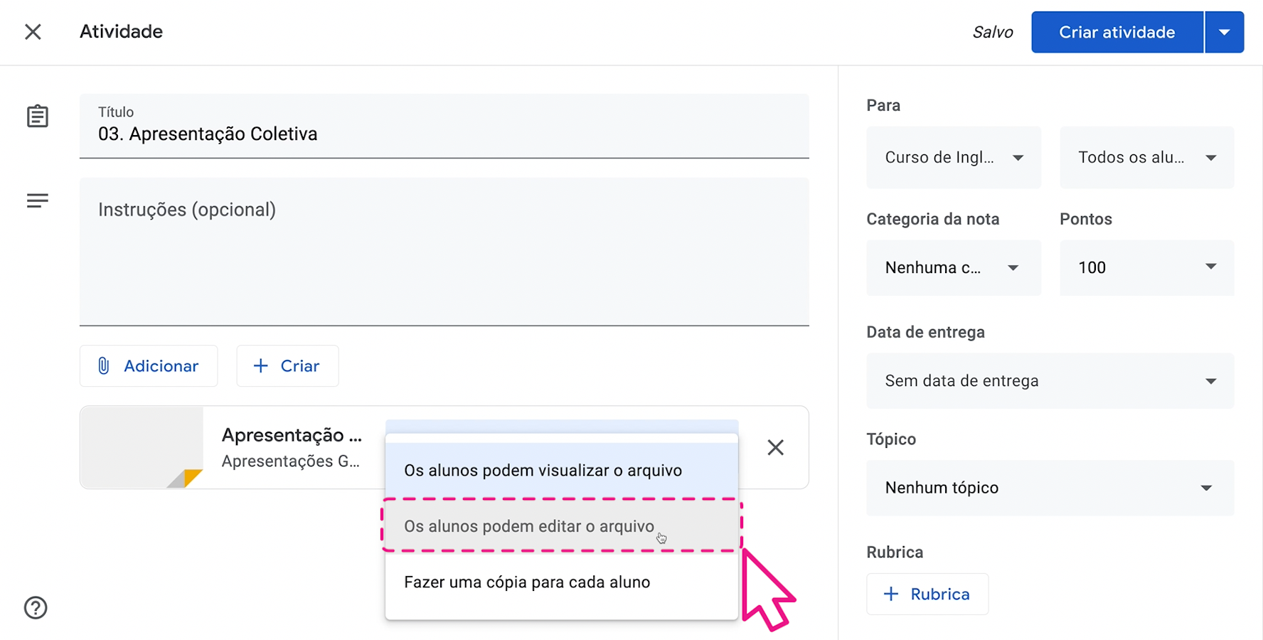 Como criar trabalhos em grupo no Google Sala de Aula 21